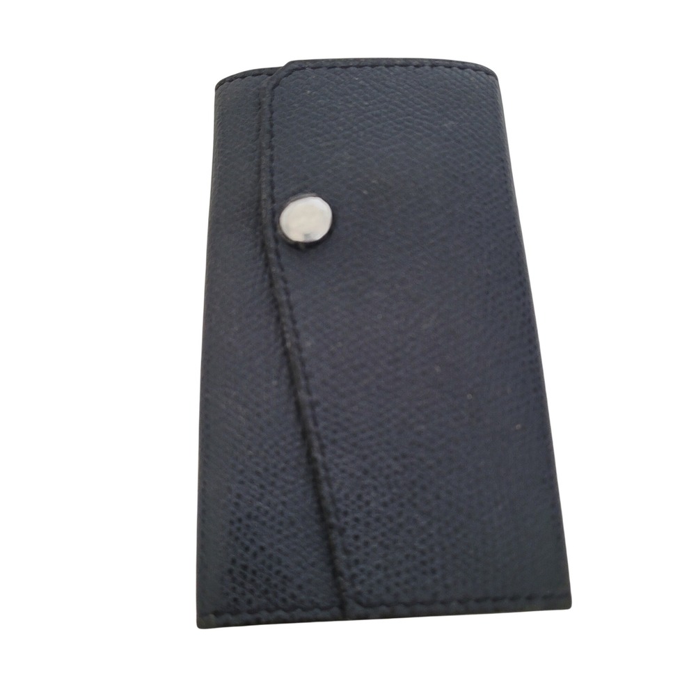 Valextra Navy Blue Pebble Grain Leather 6-Hook Key Case Holder Made in Italy